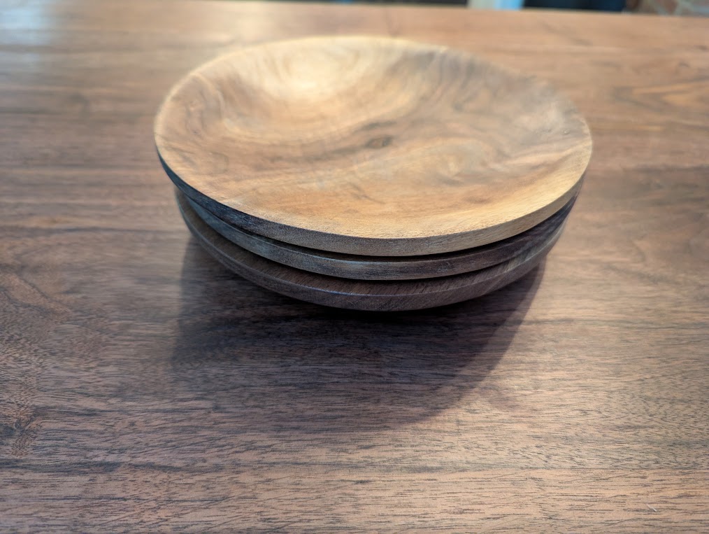 Set of 3 stackable bowls/plates made from black walnut